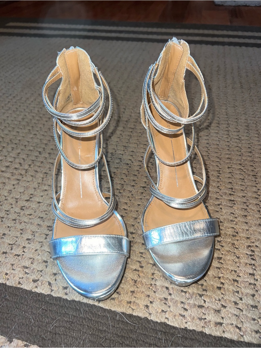 Silver Strappy High Heel Sandals - Women